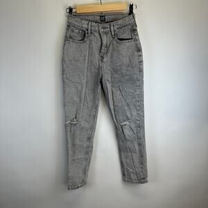 Gap Gray Wash Distressed High Rise Mom Jean Girls Size 12